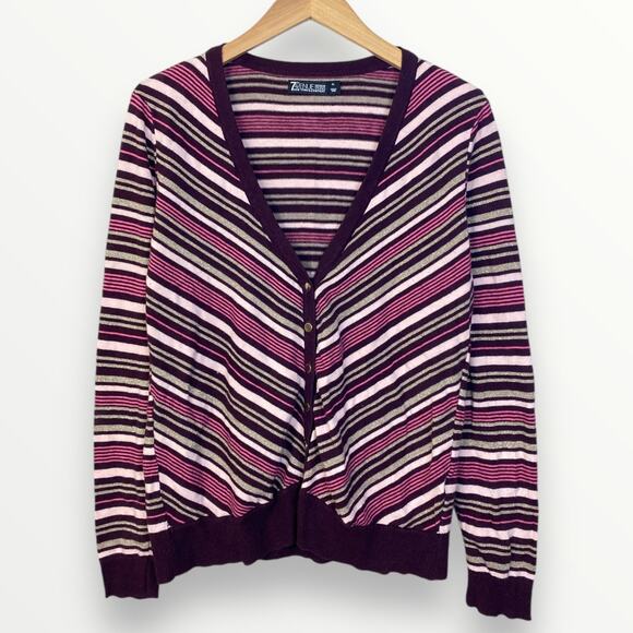 New York & Company 7th Avenue Design Studio Striped V-Neck Cardigan Women’s XL - Picture 1 of 4